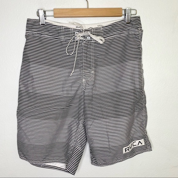 RVCA Other - RVCA Black and White Striped Board Swim Shorts